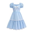 thumbnail image 4 of Glisme Toddler Girls Dress Solid Color Puff Sleeve Square Collar With Bowknot Back To School Lace Trim Tiered Dresses For Girls, 4 of 4