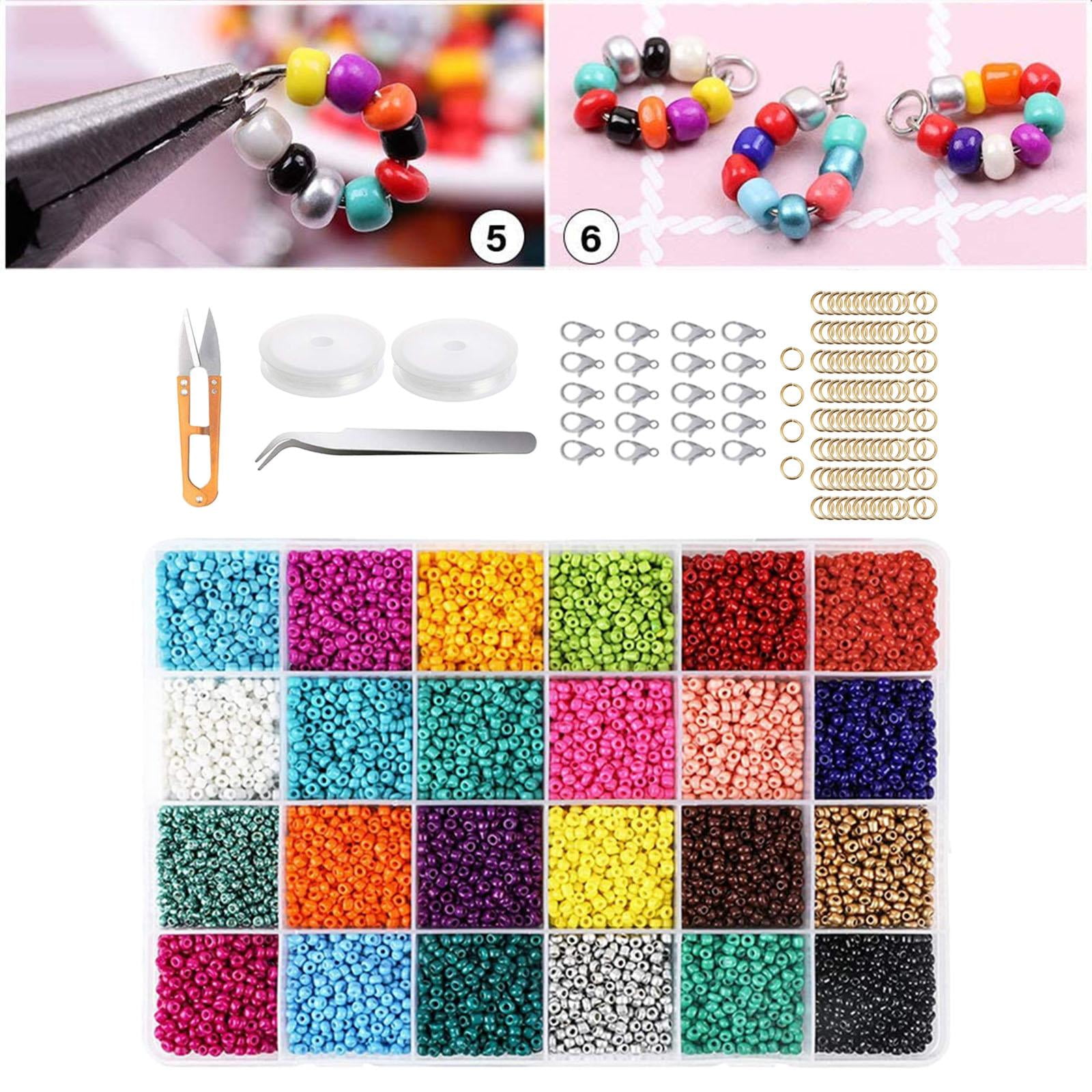 GUOOL Glass Beads, Small Bracelets Beads with Elastic String Cords, Scissors, and Accessories DIY Material for Bracelets Jewelry Making and Crafts , 16000pcs 2mm