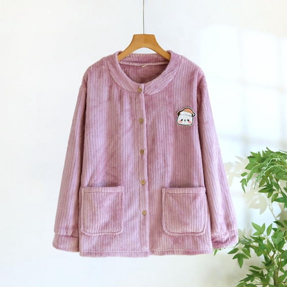 Women's Fleece-Lined Flannel Button-Up Shirt for Winter, Warm Long Sleeve Lounge Wear for Home, Yoga, and Casual Use