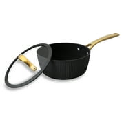 Thyme & Table 12-Piece Non-Stick Signature Ribbed Cookware Set, Non-Toxic Pots and Pans Set - Black & Gold