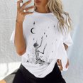 thumbnail image 1 of Puntoco Mujer Damas Mangas con hombros caídos Camiseta de manga corta suelta con estampado de calavera retro desgastado Puntoco Puntoco-4418, 1 of 6