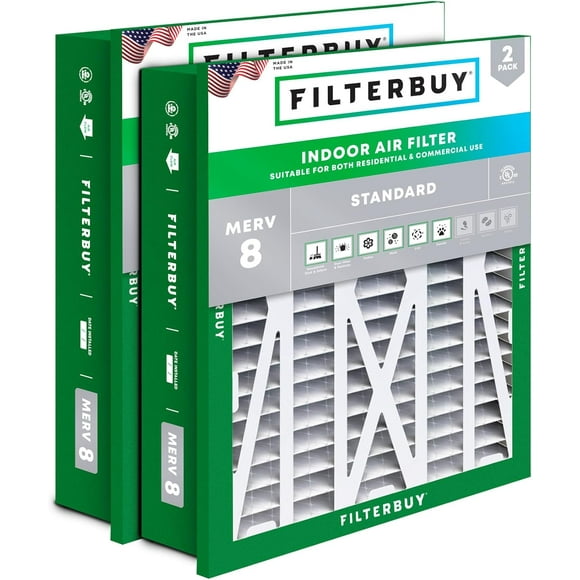 Filterbuy 20x25x5 MERV 8 Pleated HVAC AC Furnace Air Filters for Honeywell Return Grille (2-Pack)