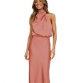 thumbnail image 1 of Robe Longue Plissée Sans Manches en Satin d'Été pour Femmes, 1 of 3