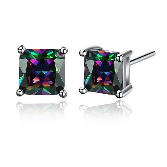 14k White Gold 4 Ct Square Mystic Topaz Stud Earrings Gift for Women Plated by Paris Jewelry
