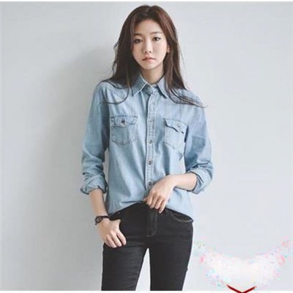 Chemise en denim à Manches Longues pour Femmes, Ample et Stylée, Style Coréen d'Automne - Premier Choix pour les Étudiantes au Printemps et en Automne. Parfaite pour Toutes les occasions! tzw