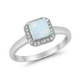 thumbnail image 2 of Halo Princess Lab Created White Opal Wedding Ring 925 Sterling Silver Size 7, 2 of 6