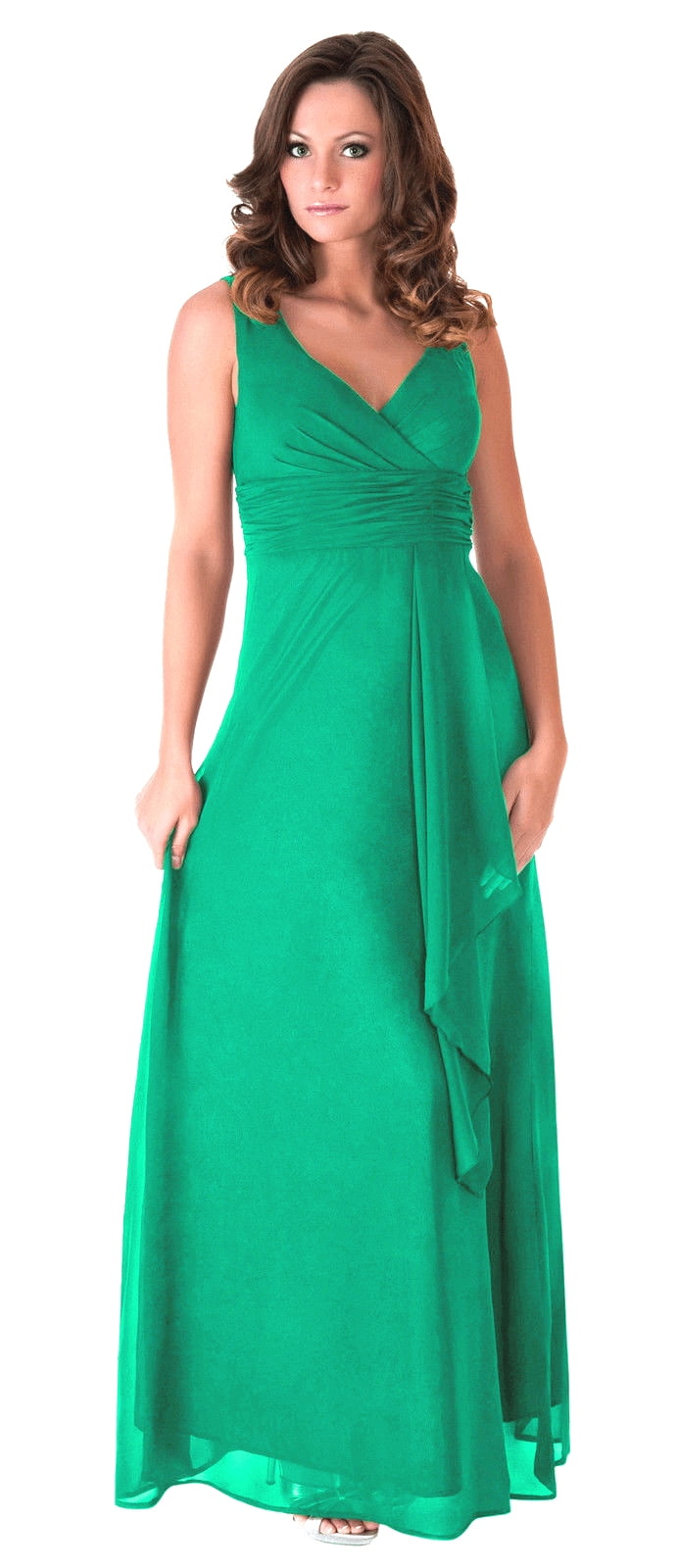 Faship - Faship Womens V-Neck Full Length Formal Dress Emerald ...