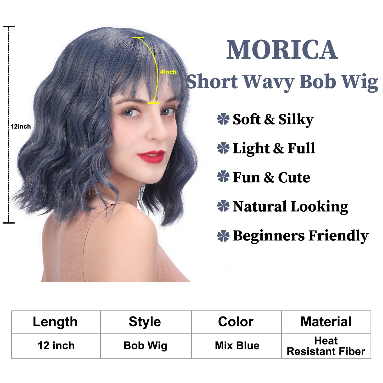 Short Wavy Bob Wig with Bangs Heat Resistant Fiber Modern Chic Daily Wear NISEFECTO Short Curly Wavy Bob Wig Black Mixed Brown with  main image 4