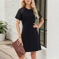 thumbnail image 4 of SMihono Trendy Summer Dresses for Women Lace Patchwork Short Sleeve Round Neck Tshirt Dress Pleated Front Vacation Dresses Black XL, 4 of 9
