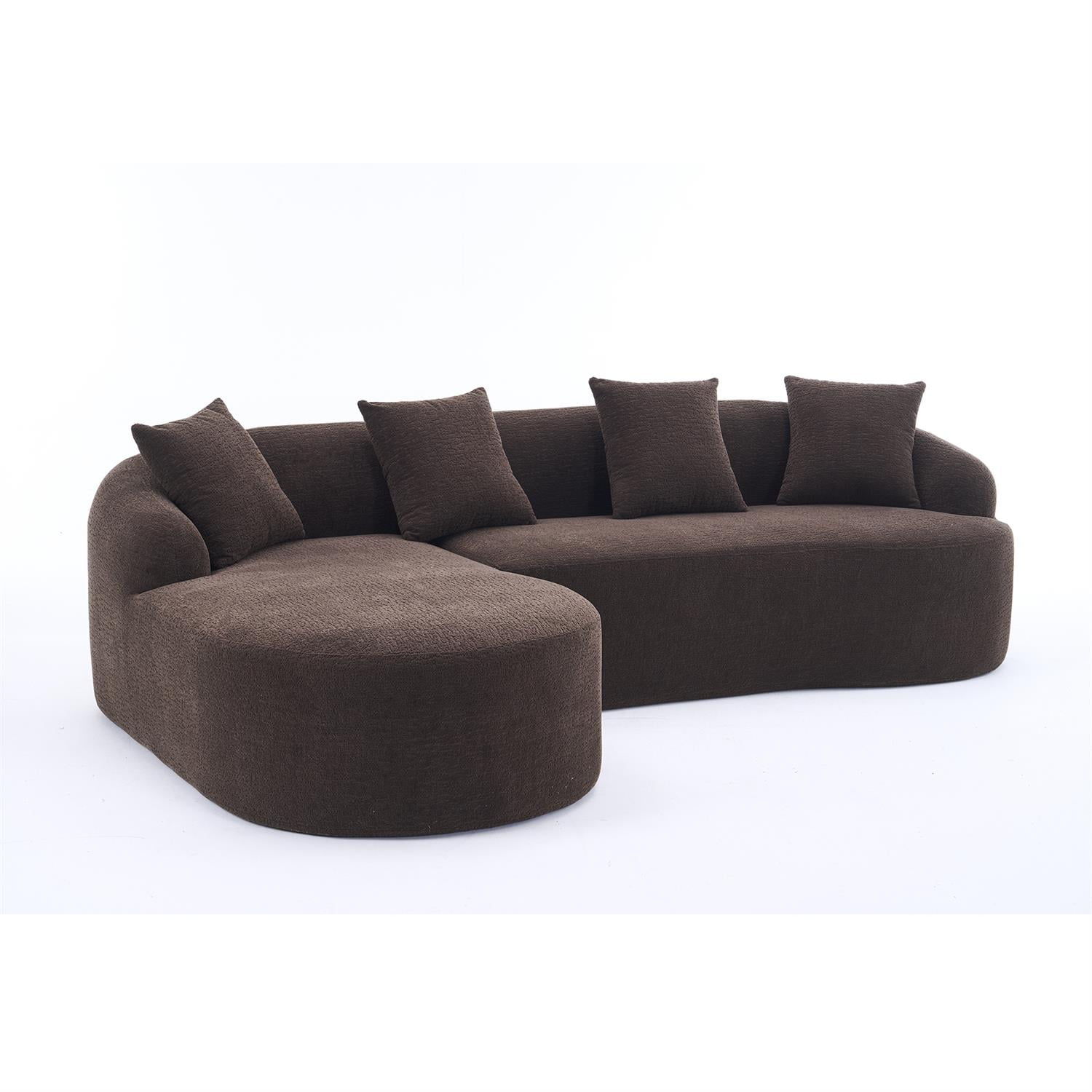 Demi Bonn 98" Cozy L-Shape Sectional Sofa with Curved Chaise, High-Density Foam, Chenille Modular Couch for Living Room, Supports 900 lbs, Brown