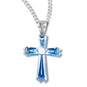 Women's Sterling Silver Light Blue Cubic Zirconia Cross Necklace + 20 Inch Rhodium Plate Chain & Clasp