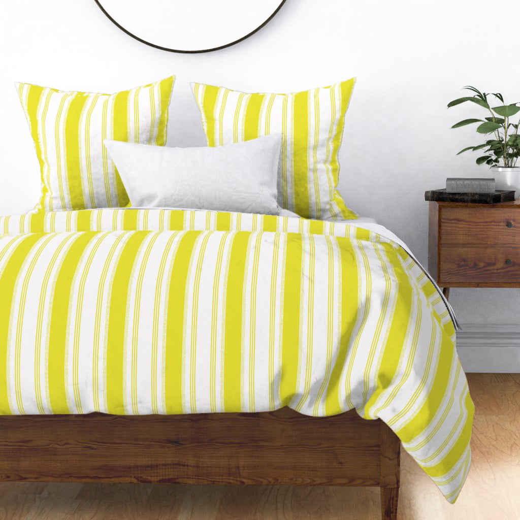 French Ticking Citron Green Chartreuse, Chartreuse Duvet Cover