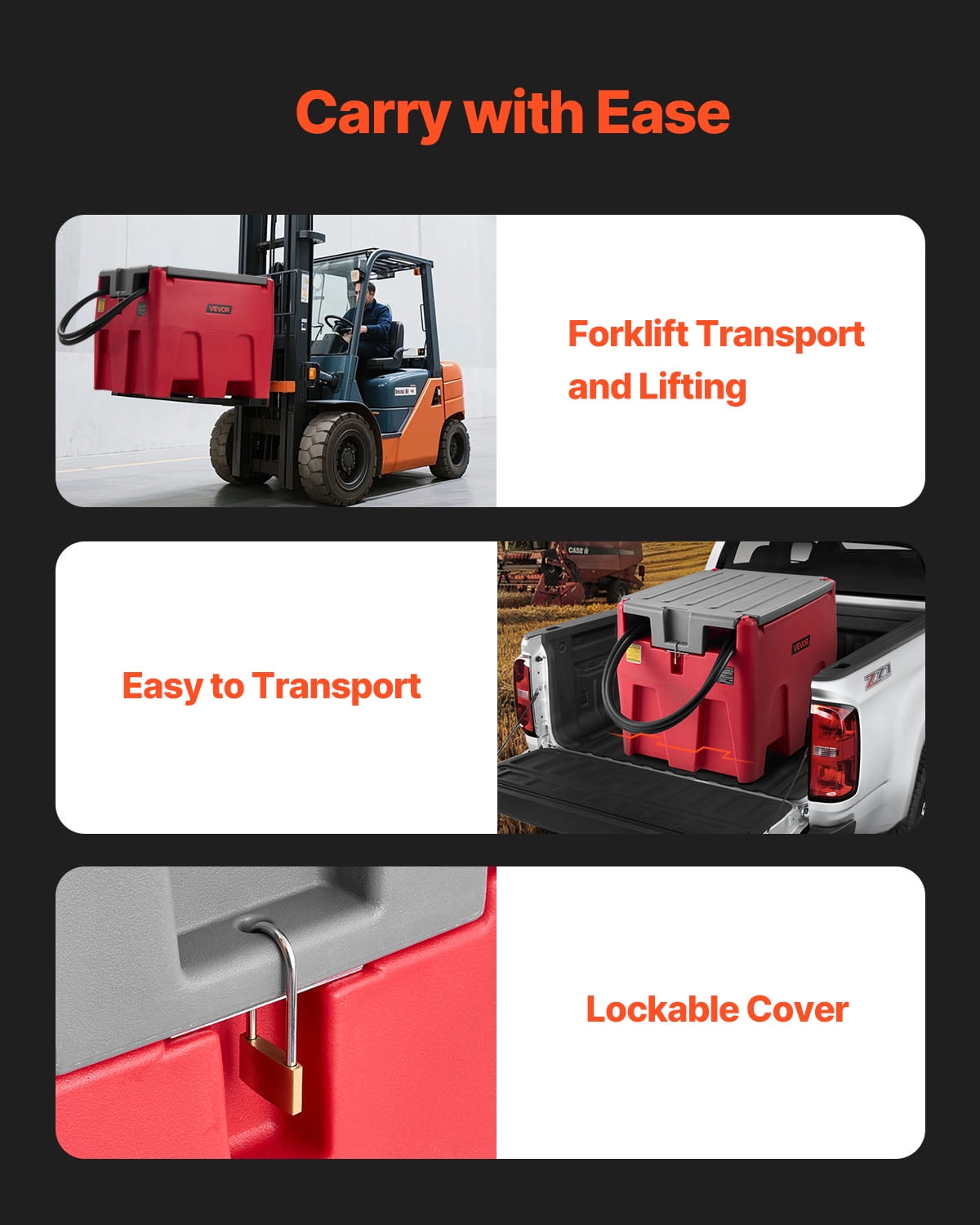 VEVOR Portable Diesel Tank, 58 Gallon Capacity & 10.6 GPM Flow Rate, Gas Fuel Tank with 12V Electric Transfer Pump and 13.1ft Rubber Hose, PE Diesel Transfer Tanks for Easy Fuel Transportation, Red
