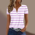 thumbnail image 6 of Guluxicc V Neck T Shirts for Women Short Sleeve Stripe Printed Half Zipper Cozy Fit Tops Spring Summer Womens Shirts, 6 of 6