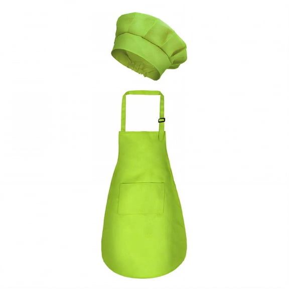 AUQ Kids Apron,Polyester-Made Toddler Apron,Plain Color Design Kids Aprons for Cooking,Green,M