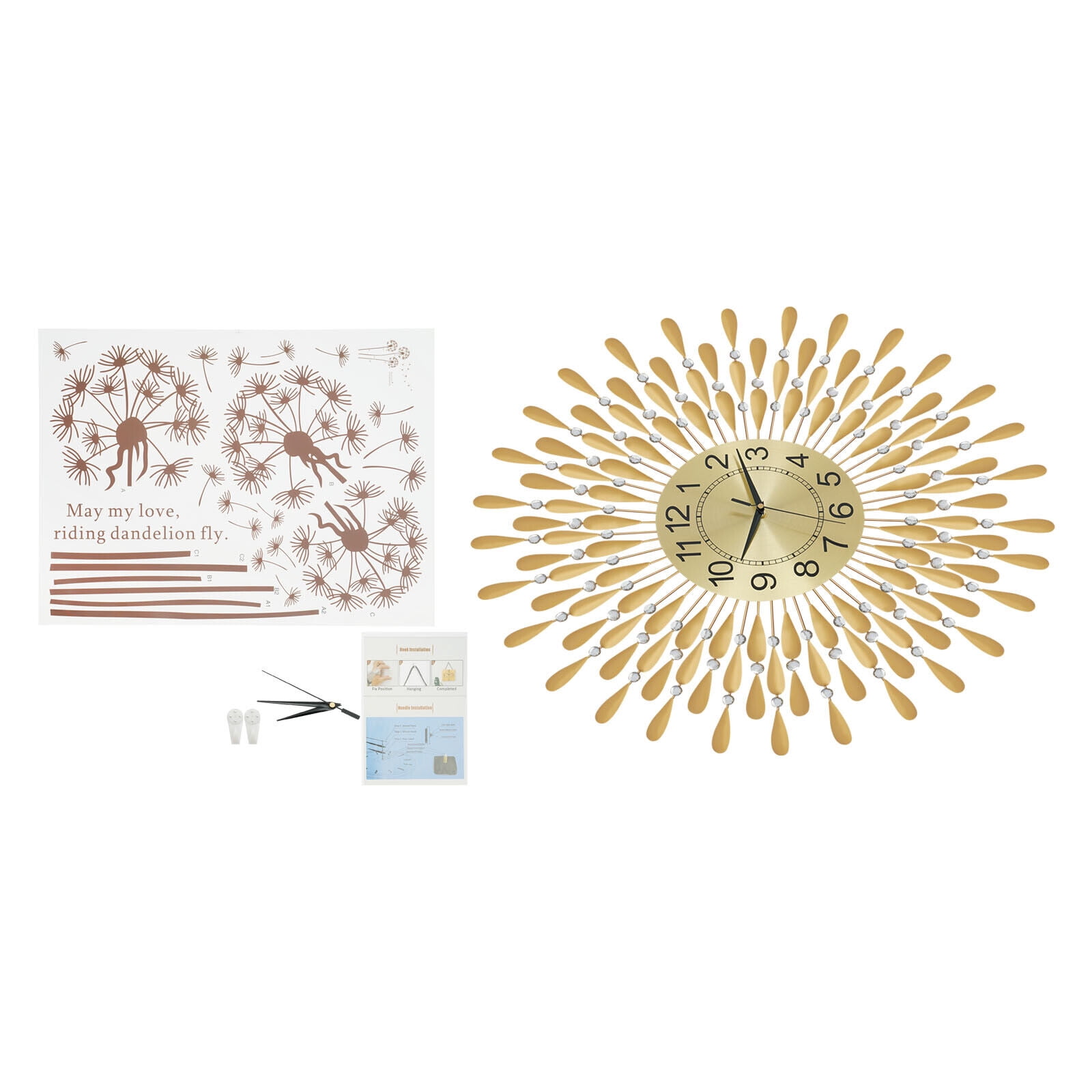 Miumaeov Modern Crystal Wall Clock 27.6in Large Metal Silent Clock Decorative Battery Operated for Living Room Bedroom Office Home
