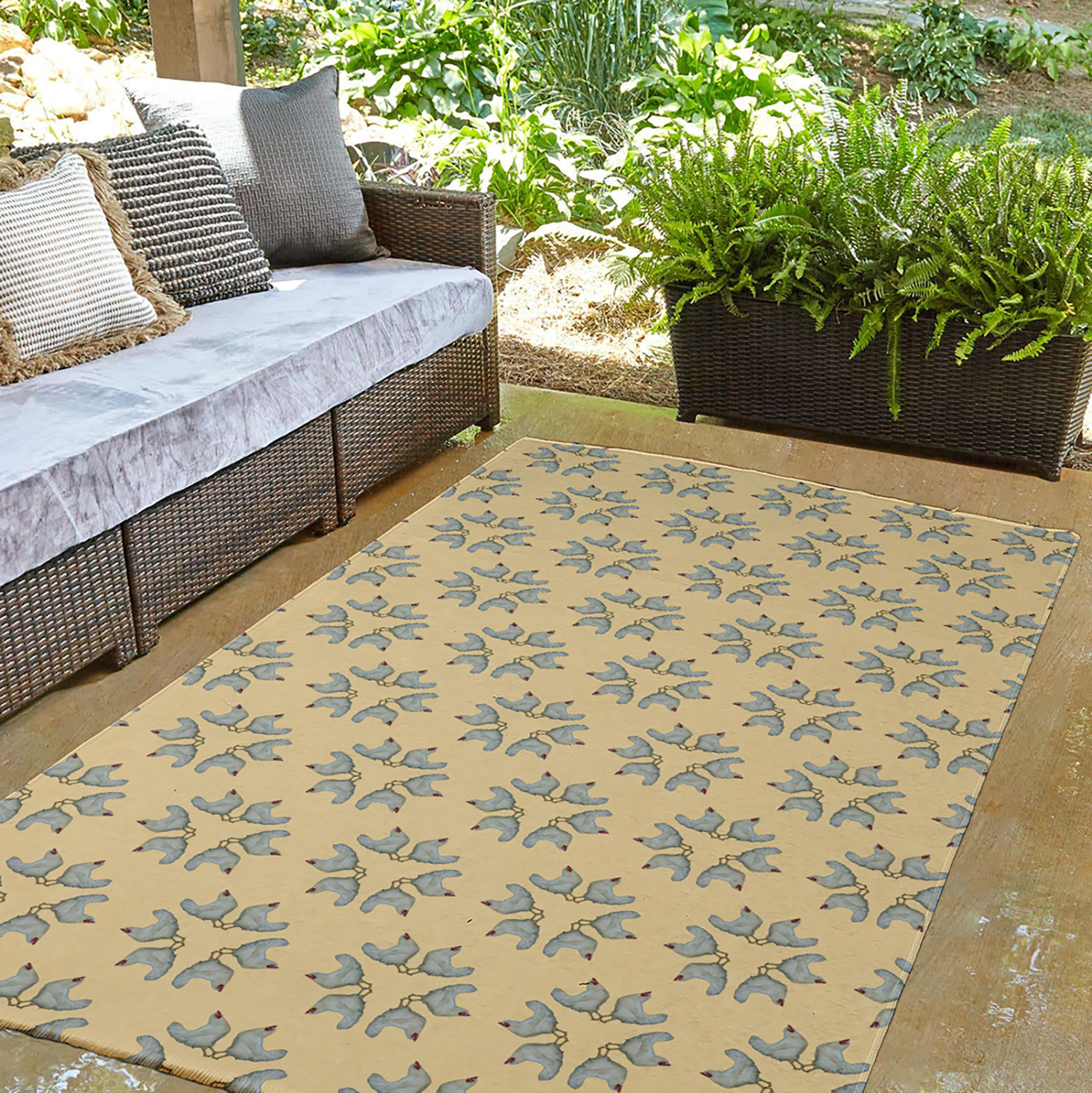 Simply Daisy 3' x 5' Corn Yellow Chickens-go-round Easter Chenille Indoor/Outdoor Rug