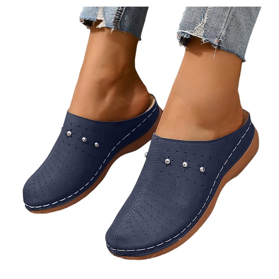 Clogs for Women Comfortable Slip On Closed Toe Mule Breathable Walking Dress Shoes with Arch Support Blue Size 6.5