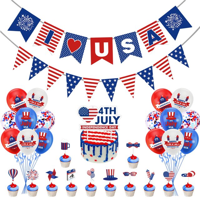 adviicd Independence Day Party Decoration Set Decoration Pull Flag Celebration Arrangement Banner Balloon Set