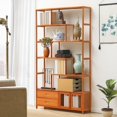 thumbnail image 7 of Sptwo Staggered 5-Tier Bookshelf with Drawer and Cabinet, Bamboo 39" L x 9.8" W x 68.9" H Tall Chinese Vintage Display Etagere Freestanding Shelves for Bedroom, Living Room, Home Office, 7 of 7