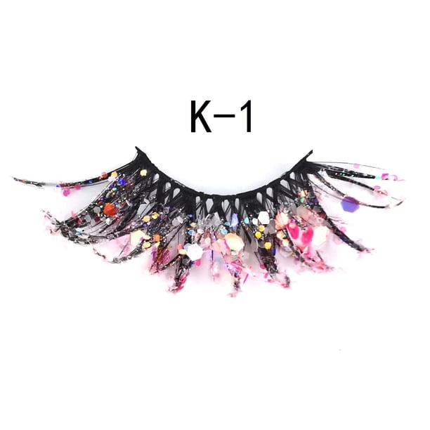 Xiao Hua 3 pares de pestañas postizas con purpurina y lentejuelas de colores, de visón esponjoso, ideales para cosplay, fiestas de Año Nuevo, maquillaje de escenario (estilo brillante, K-1)