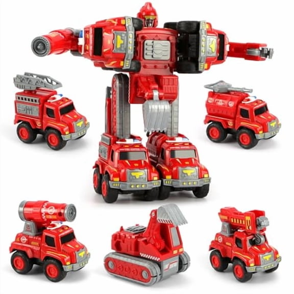 Toys for 3 4 5 6 Year Old Boys– 5-in-1 Detachable Construction Vehicles Set–Transform Robot Kids Toys Cars– Easy DIY Toys for Ages 5 – Gifts for Boys Girls Birthday Christmas Easter