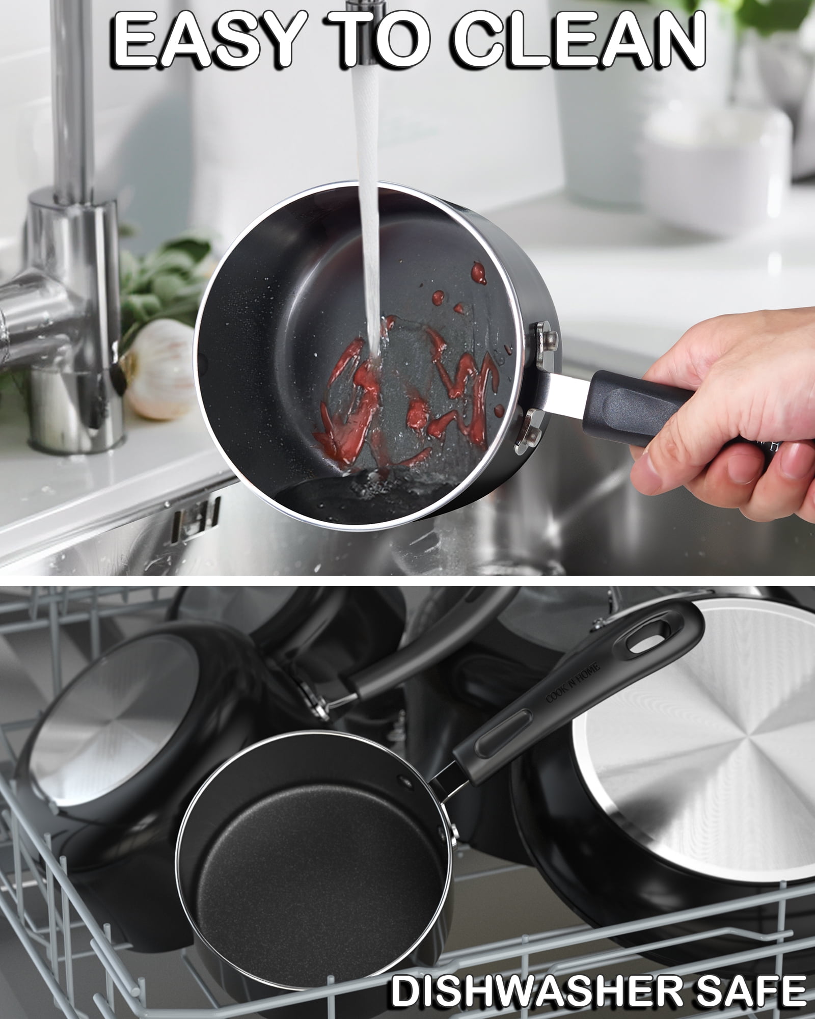 Cook N Home 3 Quart Nonstick Sauce Pan with Glass Lid , Multi-purpose Pot Saucepan Kitchenware, Black, Aluminum