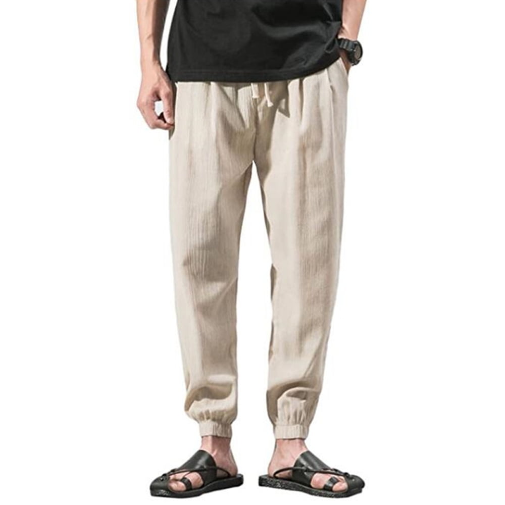 FOCUSNORM - Focusnorm Mens Solid Cotton Linen Loose Pants - Walmart.com ...