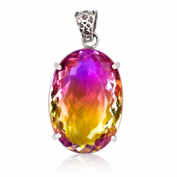 Topaz Multicolor Pendant 925 Sterling Silver Necklace, 80 Carat, Oval Cut for Jewelry Making