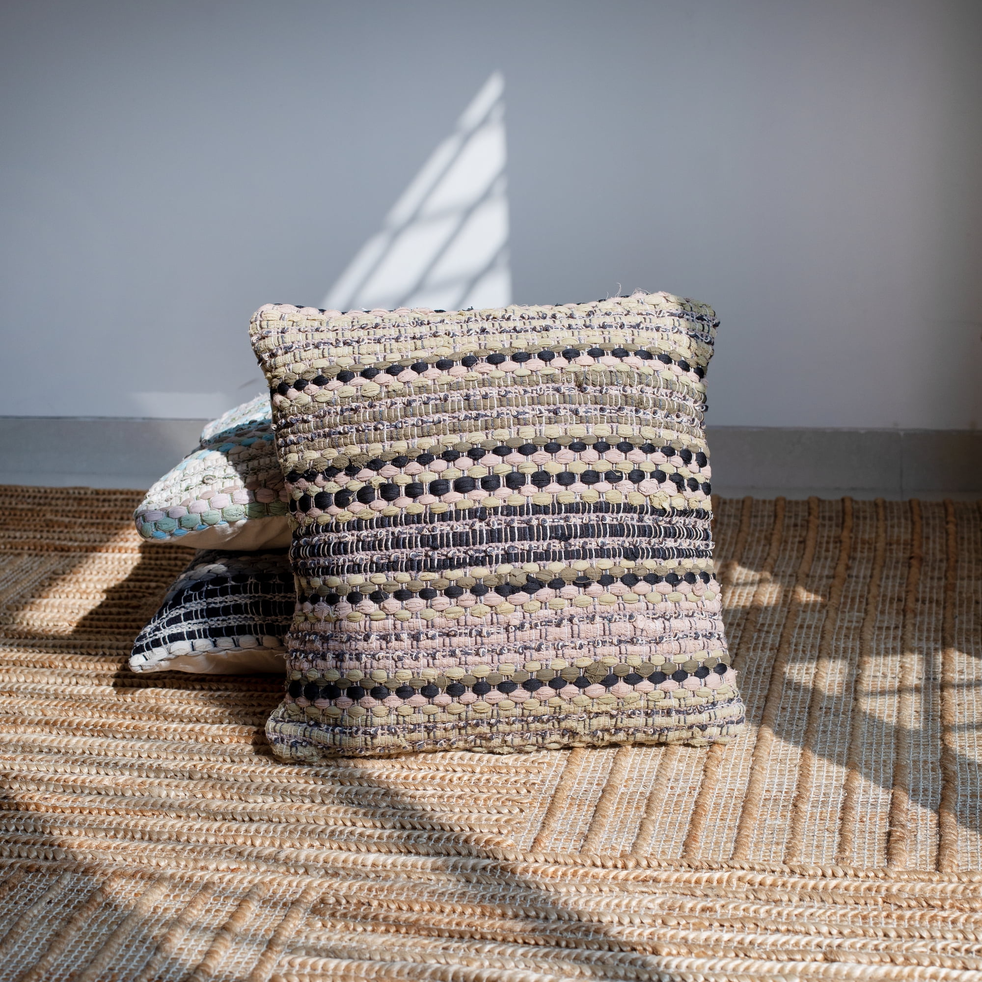 Ox Bay Drew 18" x 18" Beige/Brown Striped Cotton Blend Adult Decorative Throw Pillow Cover