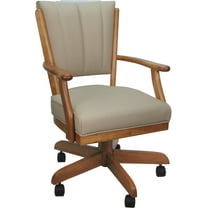 Leather Classic Caster Solid Wood Dining Chair - Tan on Honey
