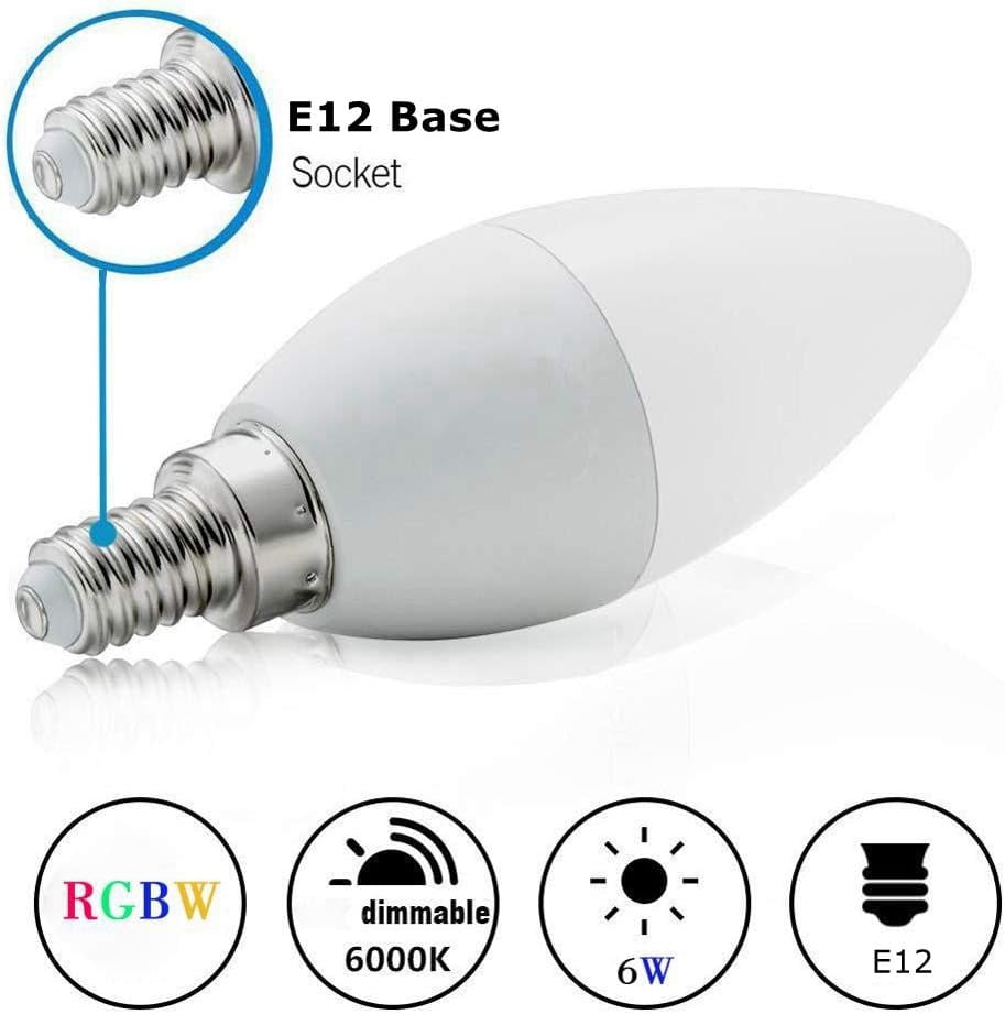 FEFEFW-Chandelier Light Bulbs,Smart Candelabra Led Light Bulb E12 Decorative White & Color Ambiance Dimmable Chandelier Frosted Candle Lighting Lamp 120v Small Lightbulbs,2 Pack
