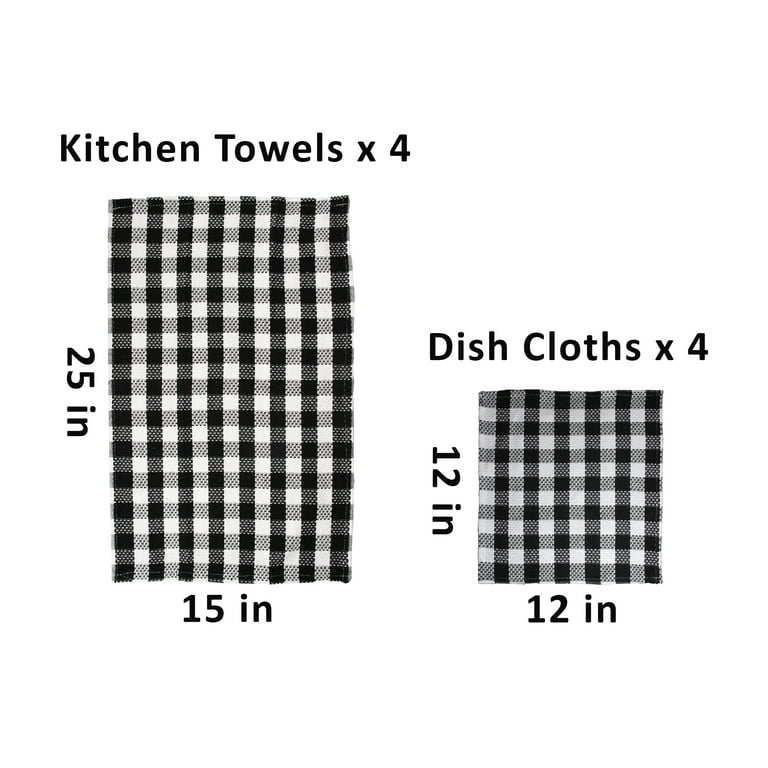 Black Buffalo Check Kitchen Towels And Dishcloths Set White and
