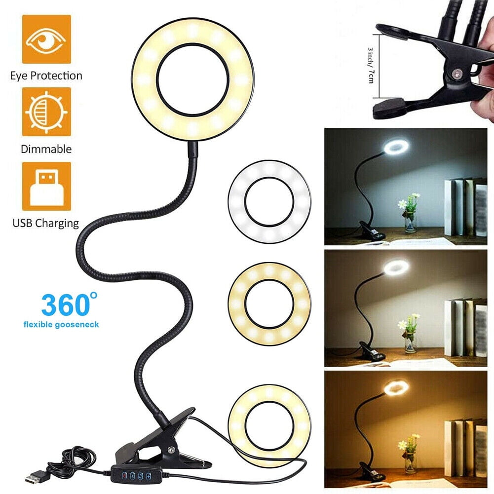 Clip on Light Reading Lights Bed Light Dimmable Flexible USB ClipOn Desk Lamp,48 LED,3 Color