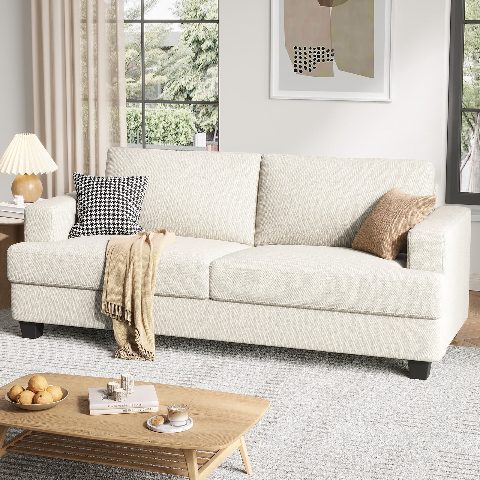 BLAZANT 84” Loveseat Sofa, High Resilience Loveseat Sofa, Linen Fabric 2 Seat Sofa Couch with Wooden Frame& Upholstered Cushion, Modern Deep Seat Sofa for Bedroom Office