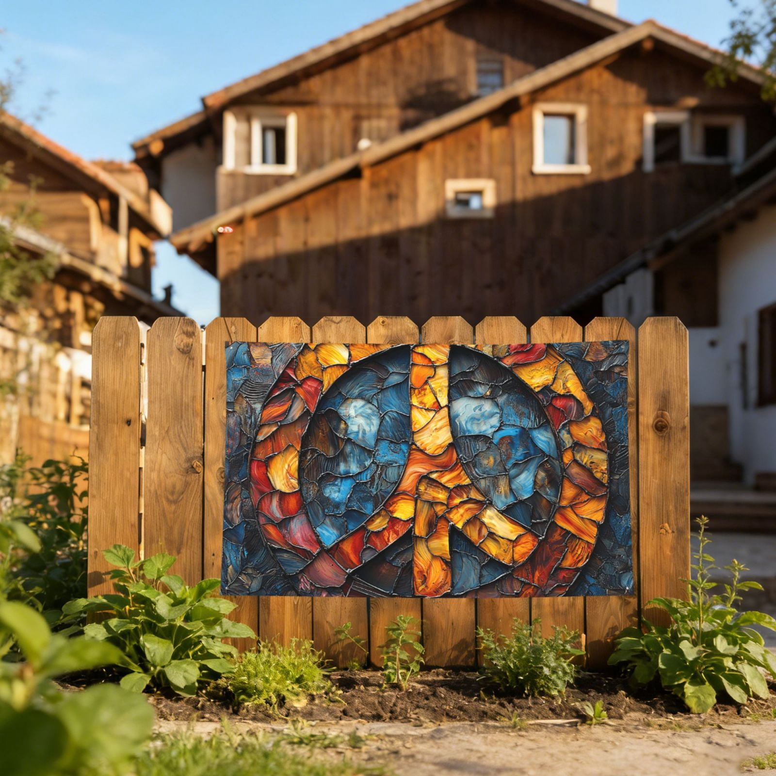 Peace Sign Stained Glass Art Four Hole Decorated Banner Flag for Garden Yard Home Decoration Indoor Outdoor 4x6 Ft