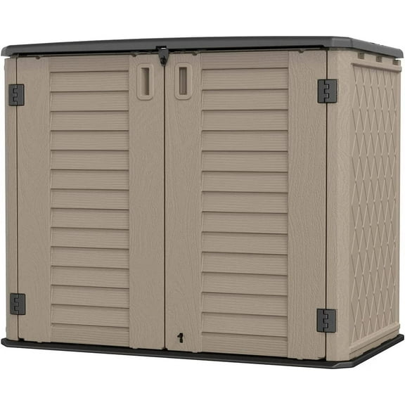 Storage Shed - Horizontal Storage Box Waterproof for Garden, Patios, Backyards, Multi-Opening Door Brown, 26 Cubic Feet