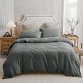 thumbnail image 4 of PURE ERA 3pc Duvet Cover Set,Jersey Cotton Ultra Soft As T-Shirt 100% Cotton Bedding Set (Full Size,Dark Greenish Gray), 4 of 7