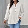 thumbnail image 2 of Mujeres Manga Larga Tops Casual Botón de Color Sólido Cuello en V Suéter Blusa de Moda para Primavera Verano, 2 of 7