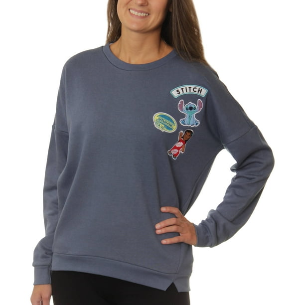 Disney - Stitch Juniors' Side Slit Sweatshirt with Patches - Walmart ...