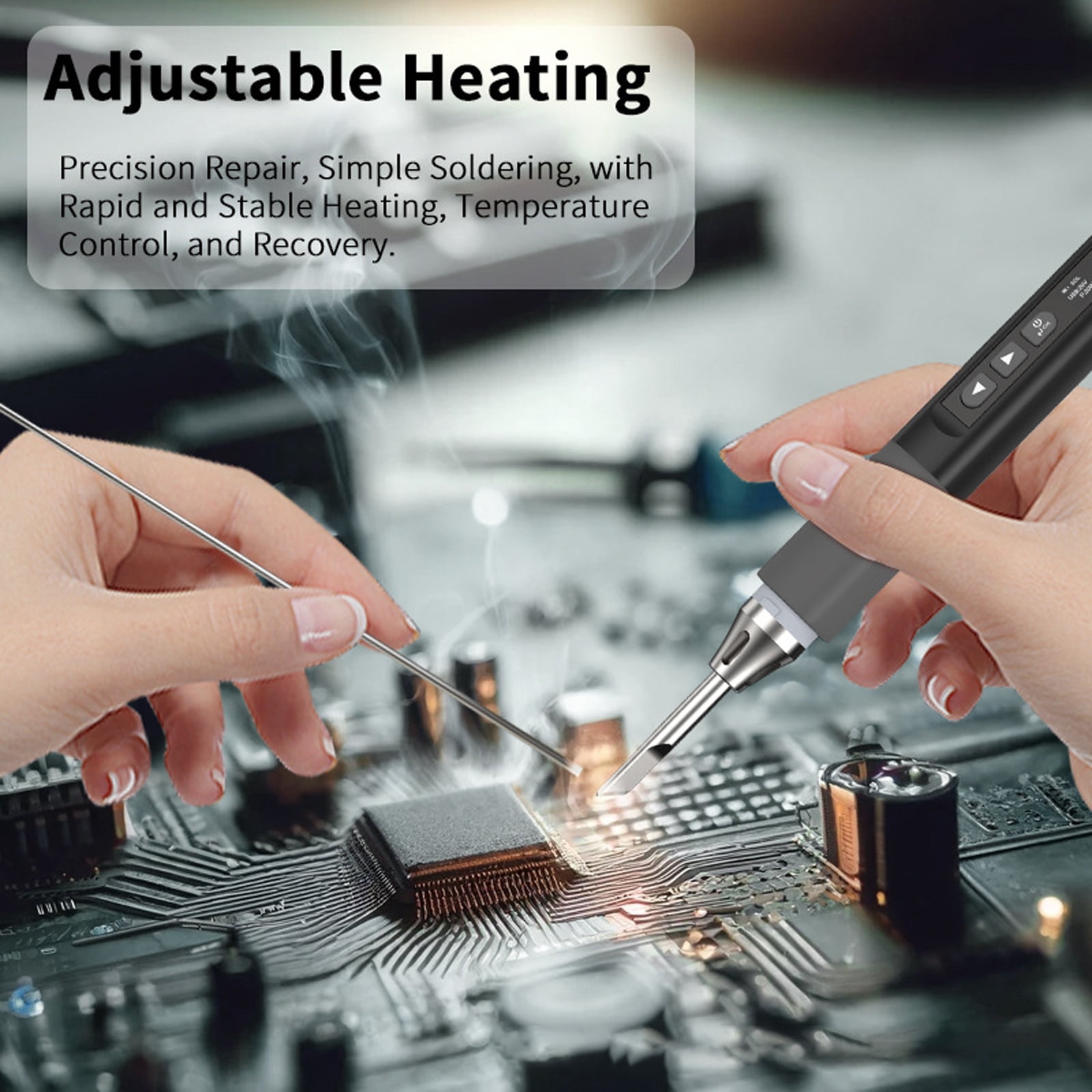 96W Intelligent Electric Soldering Iron 100-450℃ Rapid Heating Soldering Pen Temp Calibration Voltages Adjust Portable