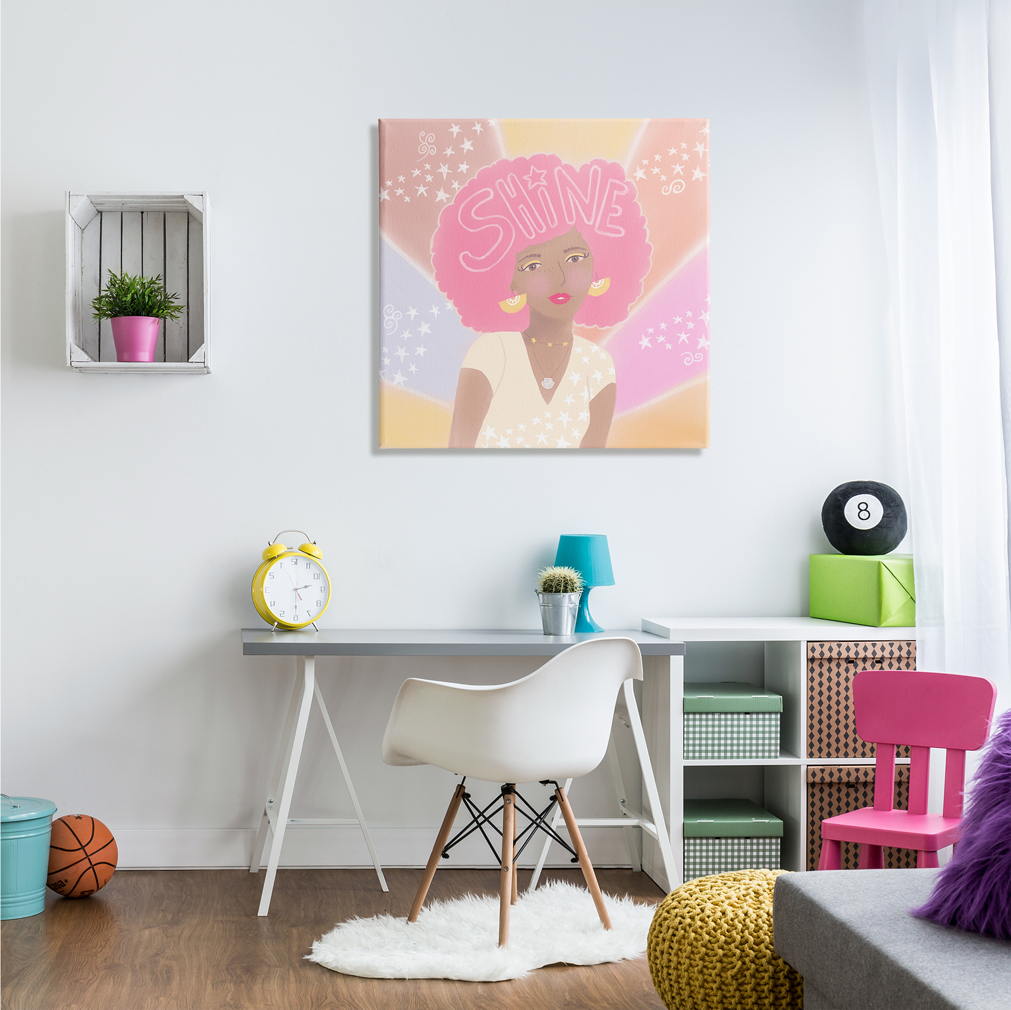 Stupell Industries Playful Shine Phrase Girl with Afro Rainbow Stars, 30 x 30, Design by Tina Devins