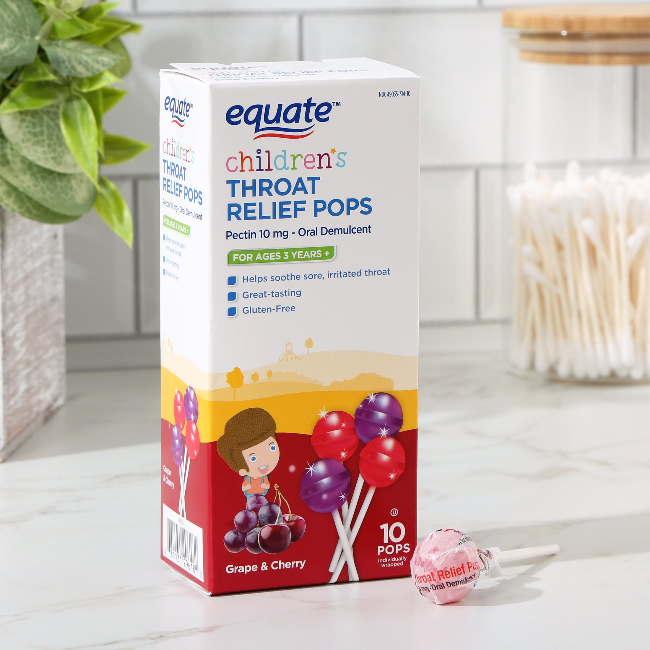 Equate Children’s Grape & Cherry Sore Throat Relief Pops with Pectin