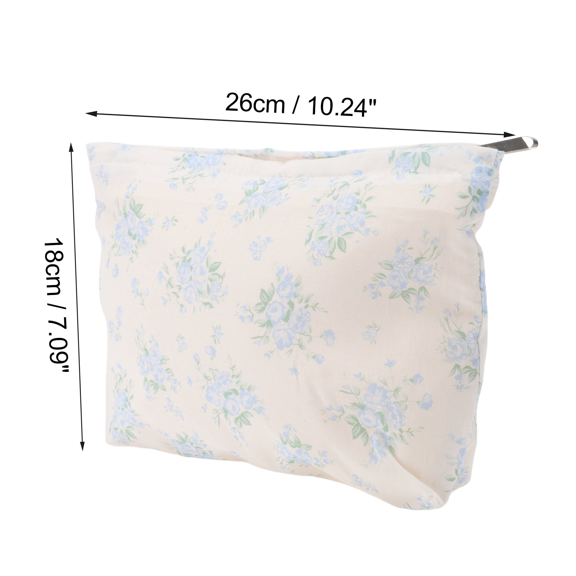 Unique Bargains 1Pc Women Portable Cotton Floral Clutch Storage Makeup Bag Light Blue