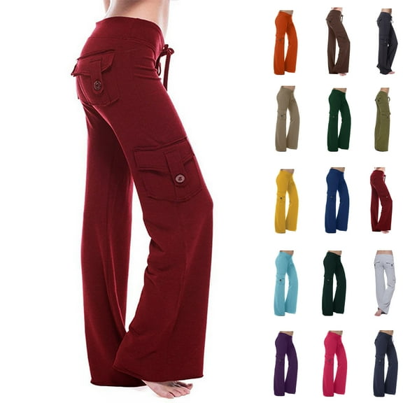 Lenago Autumn Women Workout Out Leggings Stretch Waist Button Pocket Yoga Gym Loose Pants Gift for Women