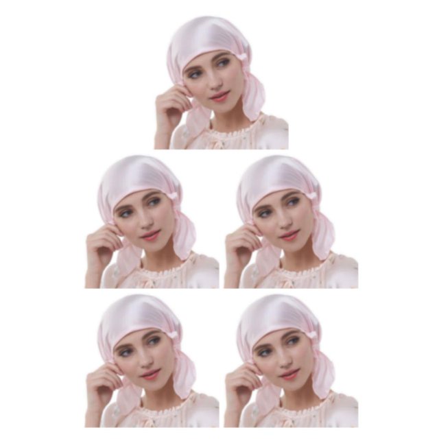 Guardoinrt Sleep Aid Silk Cap - Say Goodbye To Tossing And Turning for At Night Comfortable Silk Night Sleep Cap Cold Prevention Pink One size fits all 5Set