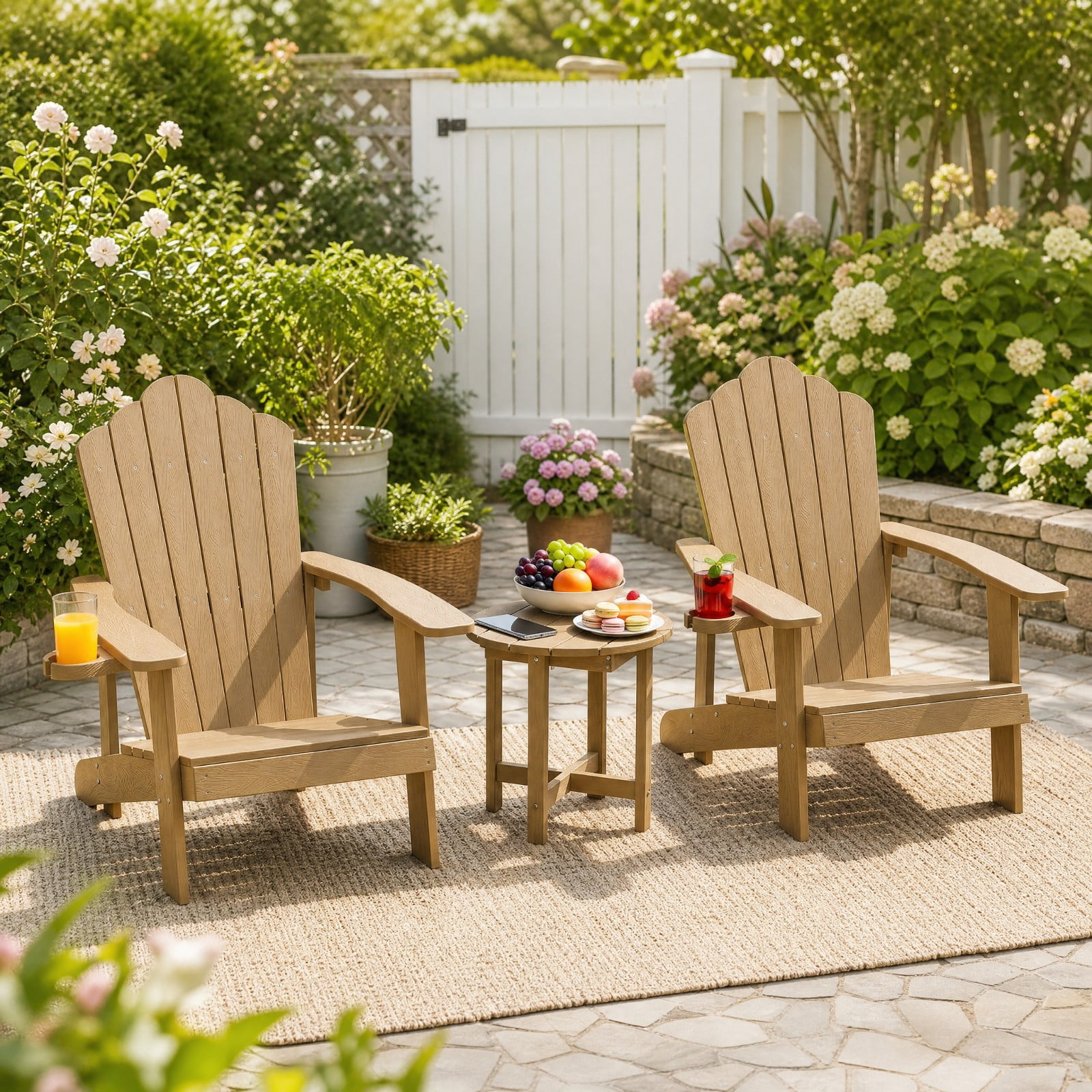Biotree 18 Inch Adirondack Side Table, All-Weather HIPS Outdoor End Table with Slatted Wood-Grain Top and Stable Base for Garden Porch Deck, Coffee