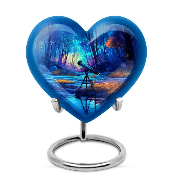 MUKTIVE Telescope Urns for Human Ashes Adult for Burial, Keepsake Heart Cremation Urn for Funeral, Memorial Ash Holder, Adult Blue Urns for Human Ashes, 3 Inch Cremains for Women & Men
