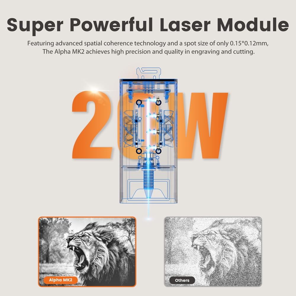 Algo MK2 20W Higher Accuracy Engraver and Cutter with Air Assist, Engrave Hundreds of Colors On Metal Steel with 3.5" Touch Screen, Engraving Machine for DIY Personalized Gift