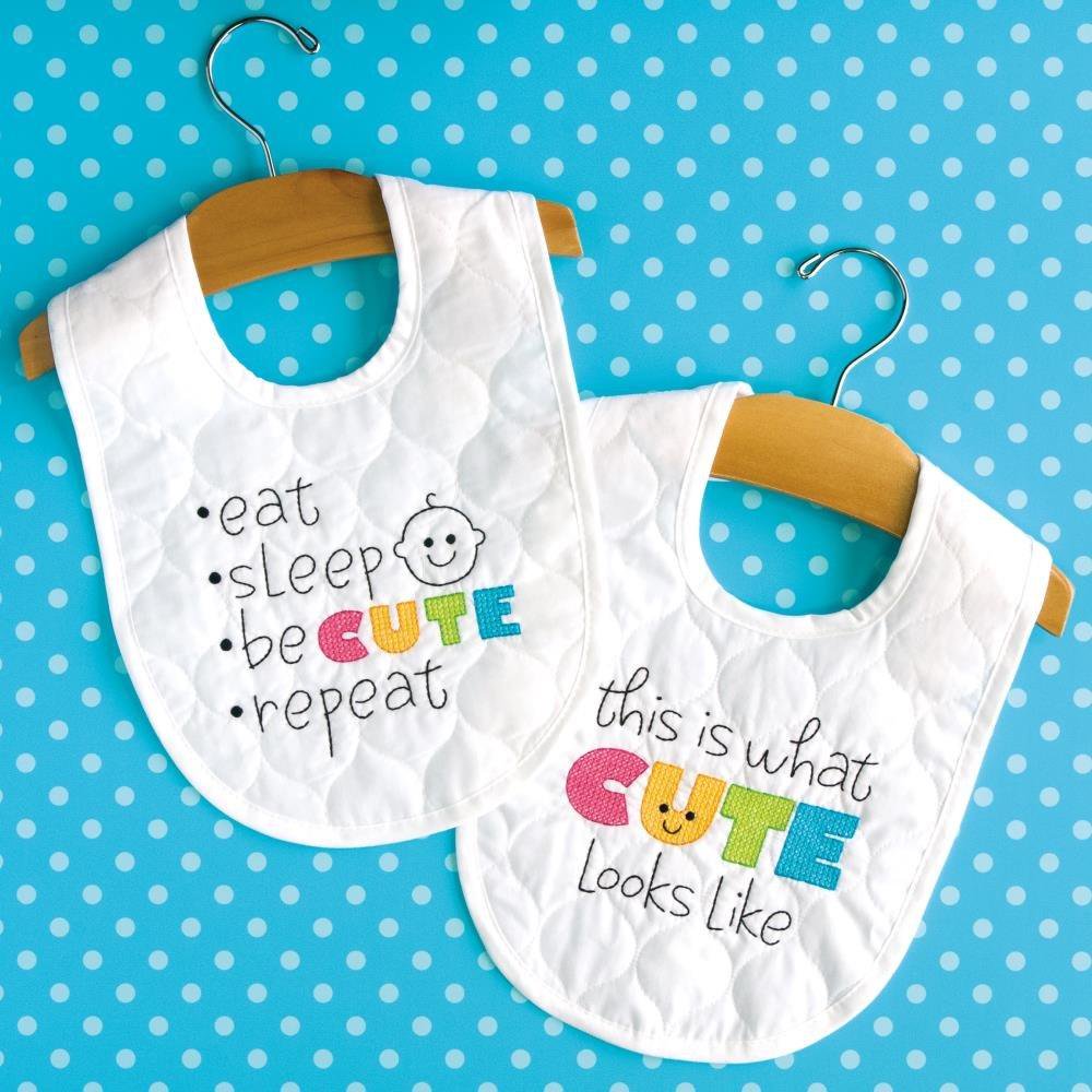 Dimensions Stamped Cross Stitch Kit 'Cute' DIY White Baby Bibs, 2 pc